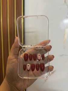 Maroon &amp; Nude Press-On Nails