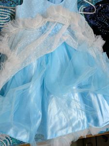 Baby Blue Party Dress with Flower Accent