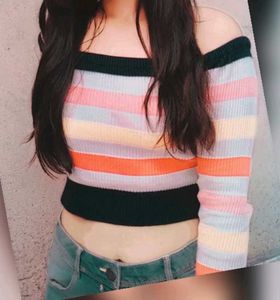 Striped Off-Shoulder Knit Top