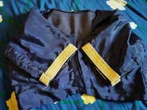 Navy Blue Bolero Blouse with Gold Trim