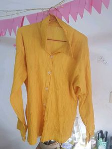 Stylish Yellow Crinkle Long Sleeve Shirt
