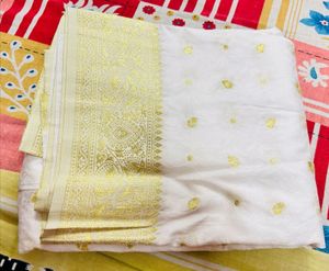White tanchai banarasi Saree With Blouse Pc