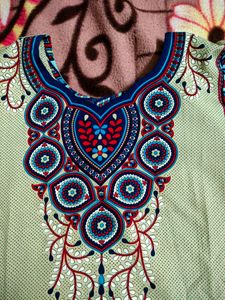 Beige Multi Color Short Kurti