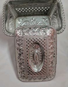 Ornate Silver-Tone Decorative  shinning Tray