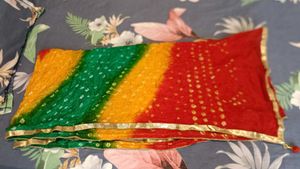 Vibrant Bandhani Dupatta with Golden Border