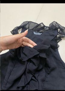 Sheer Black Ruffle Trim Top