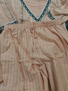 Peach Striped Kurta Set with Dupatta