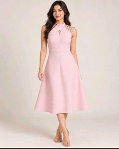 Pink Striped Halter Neck Dress