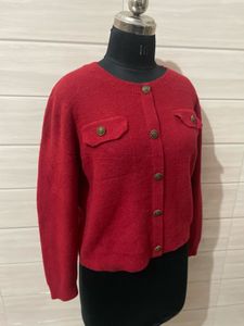 Chic Red Button-Up Cardigan
