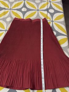 Maroon Pleated Midi Skirt