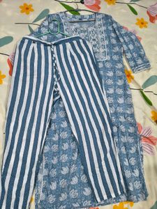 Blue Block Print Kurta with Dupatta