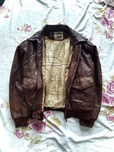 Vintage Brown Leather Bomber Jacket