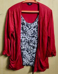 Red Floral Top &amp; Cardigan Set