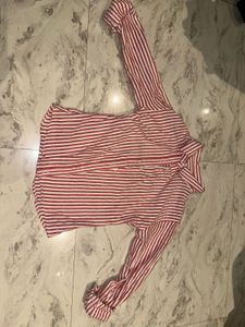 Red & White Striped Button-Up Shirt
