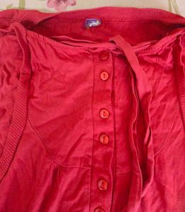 Coral Button-Up Sleeveless Tunic Top