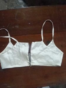 White Cropped Zip Front Cami Top