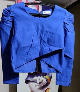 Royal Blue Puffed Sleeve Crop Top