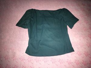 Green Puff Sleeve Square Neck Top