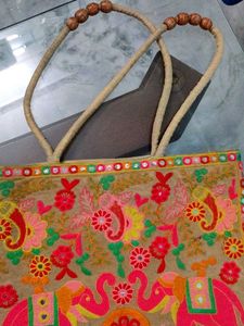 Embroidered Elephant Tote Bag