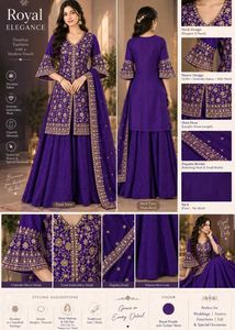 Embroidered Purple umbrella plazo kurta with dupat