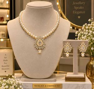 Elegant Pearl &amp; Crystal Necklace Set