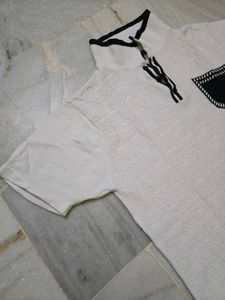 Men's White Textured Polo T-Shirt
