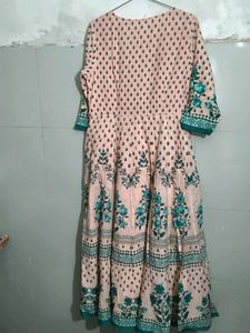 Peach Floral Print Anarkali Kurta heavy