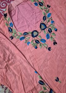Embroidered Peach Kurta