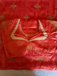Elegant Peach Embroidered Saree