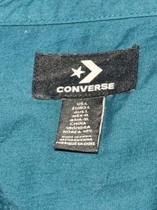 Converse 100% Cotton Teal Button-Up Shirt - Size L