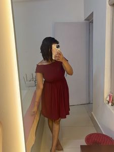 Maroon Off-Shoulder Smocked Dress