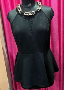 Chic Black Peplum Top with Chain Detail