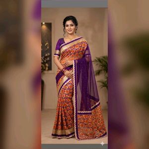 Embroidered Net Saree