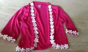 Stylish Pink Shrug with Floral Trim