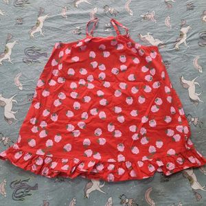 Cute Red Strawberry Print Dress with Heart Bag