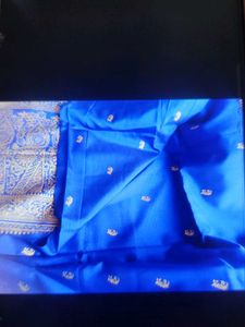 Royal Blue Saree with Intricate Gold Border