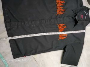 Black Flame Embroidered Short Sleeve Shirt