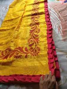 Vibrant Yellow Saree with Red Border