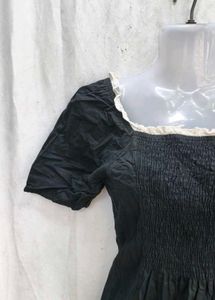 Chic Black Smocked Square Neck Dress