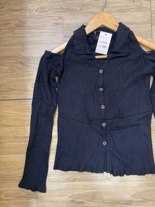 Cold Shoulder Ribbed Top - Size - XS/S