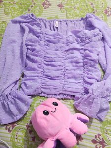 Cute Ruched Lavender Puff Sleeve Top