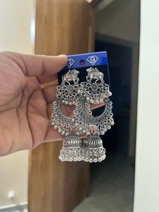 Oxidized Silver Elephant Jhumka Earrings