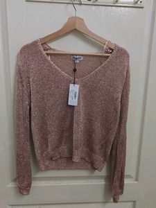 Sparkly Rose Gold V-Neck Sweater
