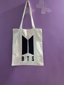 White BTS Logo Tote Bag