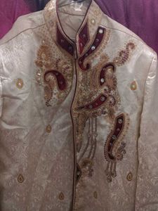 Men's Cream maroon Embroidered ethnic Sherwani