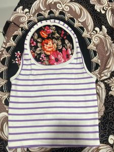 Lavender Striped Halter Neck Crop Top
