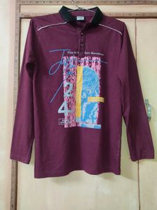 Men's Maroon Graphic Polo T-Shirt | Size 34 |