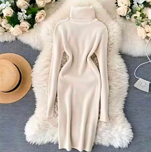 Cream Turtleneck Knit Dress