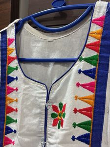 White Kurta with Colorful Embroidery