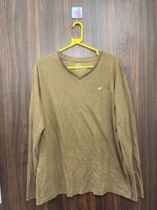 Olive Green V-Neck Long Sleeve T-Shirt